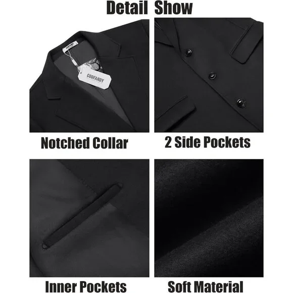 Men’s Long Trench Coat Single-Breasted Wool Blend Overcoat with Notched Collar - Picture 6 of 6